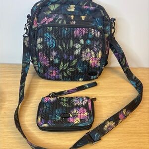 LUG Ranger Bloom Black Floral Nylon Crossbody Bag and‎ Wallet Set